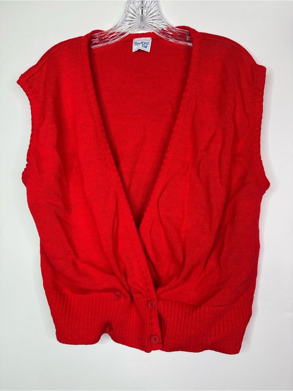 Vintage Bedford Fair Red Sweater Button Vest Size XL